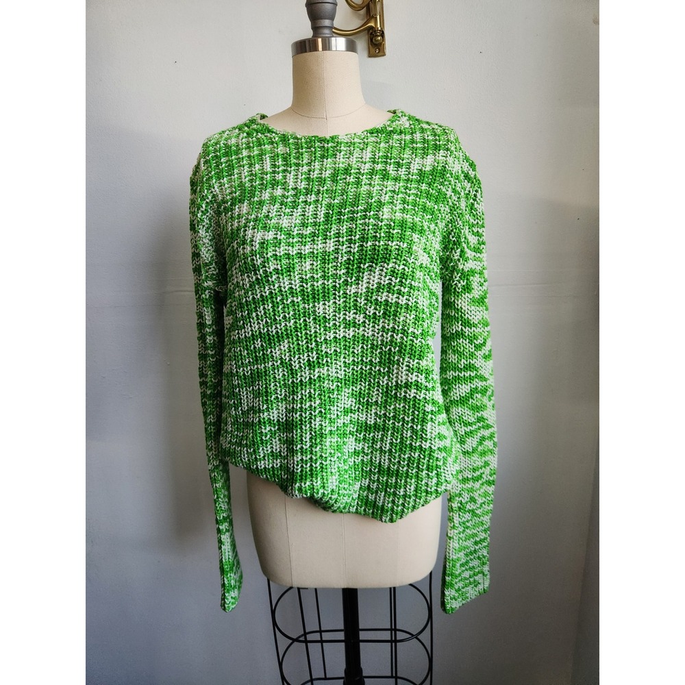 Belong by Celine Green White Marled Chunky Knit Crewneck Sweater Womens S - Picture 3 of 11